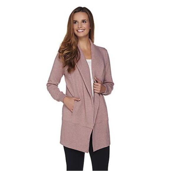 H by Halston French Terry Open Front Jacket with Ribbed Trim Size Small - Picture 8 of 8